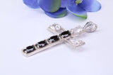 50 mm Long Sterling Silver C Z set Cross Necklace, Made From Solid Cast Silver