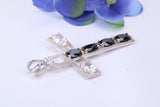 50 mm Long Sterling Silver C Z set Cross Necklace, Made From Solid Cast Silver