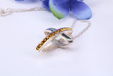 28 mm Long, Yellow C Z set Sterling Silver Cross, Made From Solid Cast Silver