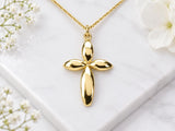 Four Petal Floral Cross Necklace, Made From Solid Cast Gold, British Hallmarked