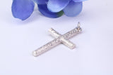 33 mm Long, Sterling Silver Large Bark effect Cross, Made From Solid Cast Silver