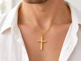 Bark Effect Latin Cross Necklace, Made From Solid Cast Gold, British Hallmarked