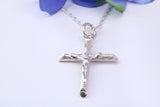 35 mm Long Crucifix with Bark Effect Finish, Made From Solid Cast Silver. Together With Silver Chain