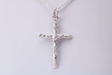 35 mm Long Crucifix with Bark Effect Finish, Made From Solid Cast Silver. Together With Silver Chain