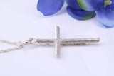 35 mm Long Crucifix with Bark Effect Finish, Made From Solid Cast Silver. Together With Silver Chain