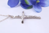 35 mm Long Crucifix with Bark Effect Finish, Made From Solid Cast Silver. Together With Silver Chain