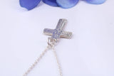 Small 21 mm Long Patterned Cross, Made From Solid Cast Silver, Complete With Silver Chain