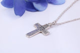 Small 21 mm Long Patterned Cross, Made From Solid Cast Silver, Complete With Silver Chain