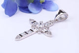 50 mm Long Cubic Zirconia set Cross Necklace, made from solid Sterling Silver, With 18 Inch Long Chain