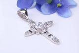 50 mm Long Cubic Zirconia set Cross Necklace, made from solid Sterling Silver, With 18 Inch Long Chain