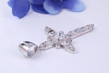 50 mm Long Cubic Zirconia set Cross Necklace, made from solid Sterling Silver, With 18 Inch Long Chain