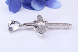 50 mm Long Cubic Zirconia set Cross Necklace, made from solid Sterling Silver, With 18 Inch Long Chain