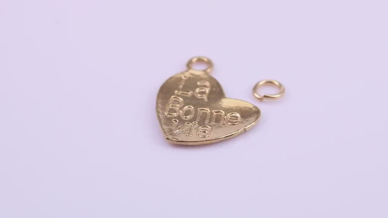 La Bonne Vie Charm, Traditional Charm, Made from Solid 9ct Yellow Gold, British Hallmarked, Complete with Attachment Link