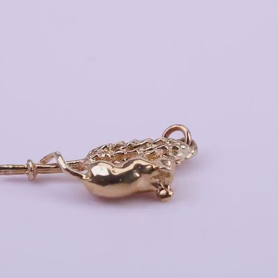 Corn Mouse Charm, Made From Solid 9ct Yellow Gold, British Hallmarked and Complete With Attachment Link