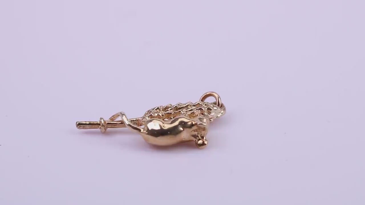 Corn Mouse Charm, Made From Solid 9ct Yellow Gold, British Hallmarked and Complete With Attachment Link