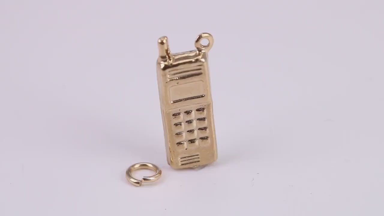 Cell Phone Charm, Traditional Charm, Made From Solid Yellow Gold with British Hallmark, Complete with Attachment Link