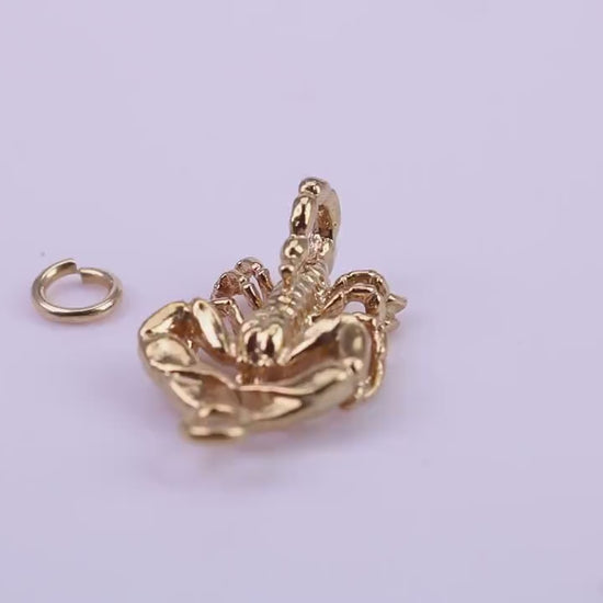 Scorpio Zodiac Sign Charm, Traditional Charm, Made from Solid 9ct Yellow Gold, British Hallmarked, Complete with Attachment Link