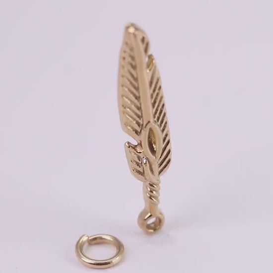 Feather Charm, Traditional Charm, Made from Solid Yellow Gold, British Hallmarked, Complete with Attachment Link