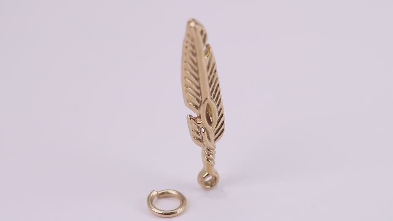 Feather Charm, Traditional Charm, Made from Solid Yellow Gold, British Hallmarked, Complete with Attachment Link