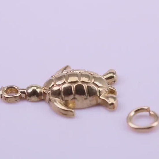 Turtle Charm, Traditional Charm, Made from Solid 9ct Yellow Gold, British Hallmarked, Complete with Attachment Link