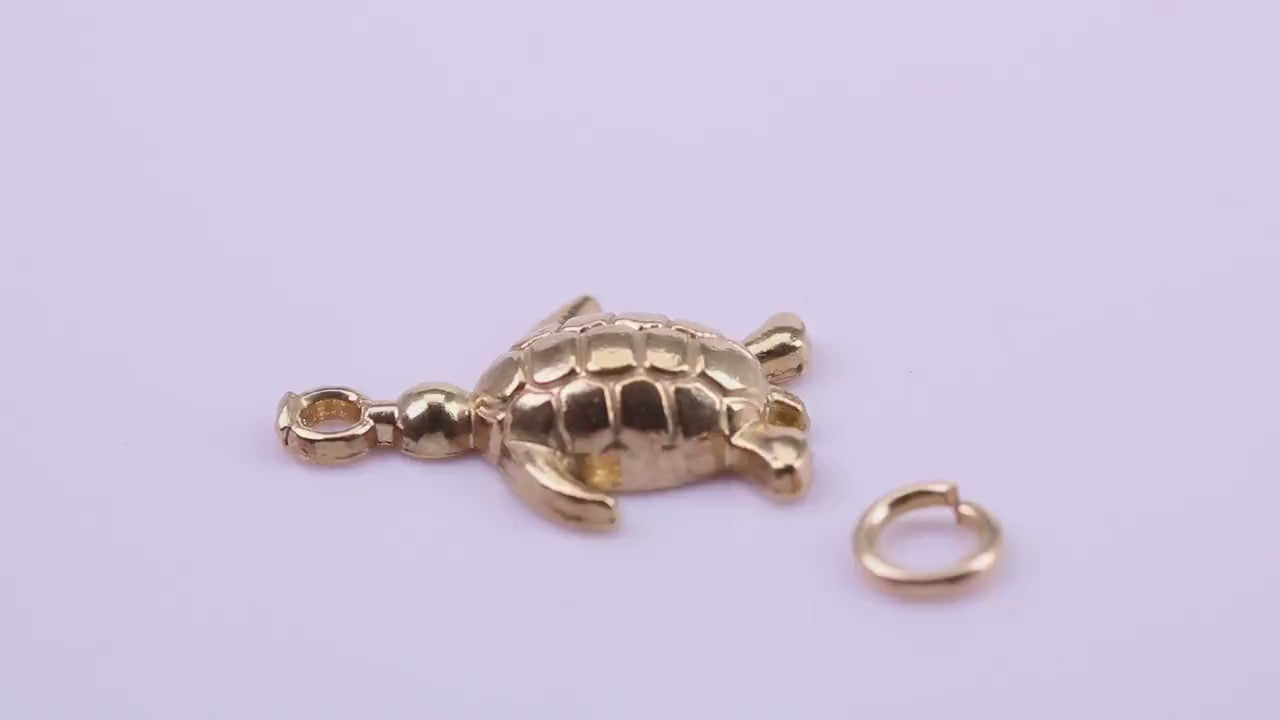 Turtle Charm, Traditional Charm, Made from Solid 9ct Yellow Gold, British Hallmarked, Complete with Attachment Link