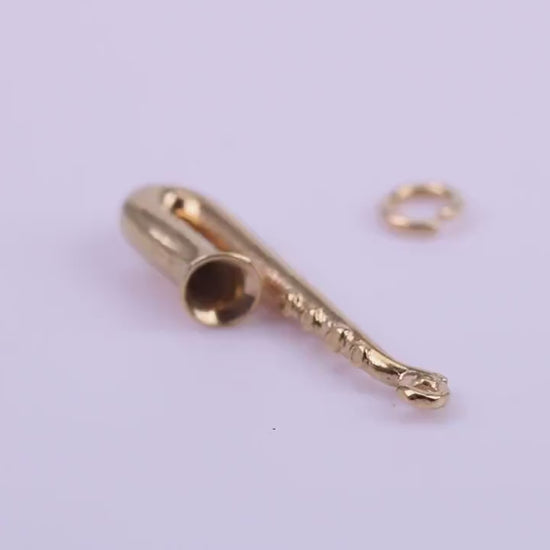 Saxophone Charm, Traditional Charm, Made from Solid 9ct Yellow Gold, British Hallmarked, Complete with Attachment Link
