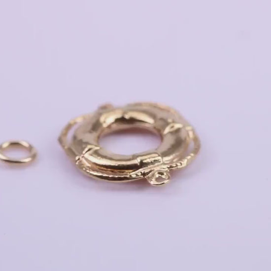 Lifebuoy Charm, Traditional Charm, Made from Solid 9ct Yellow Gold, British Hallmarked, Complete with Attachment Link
