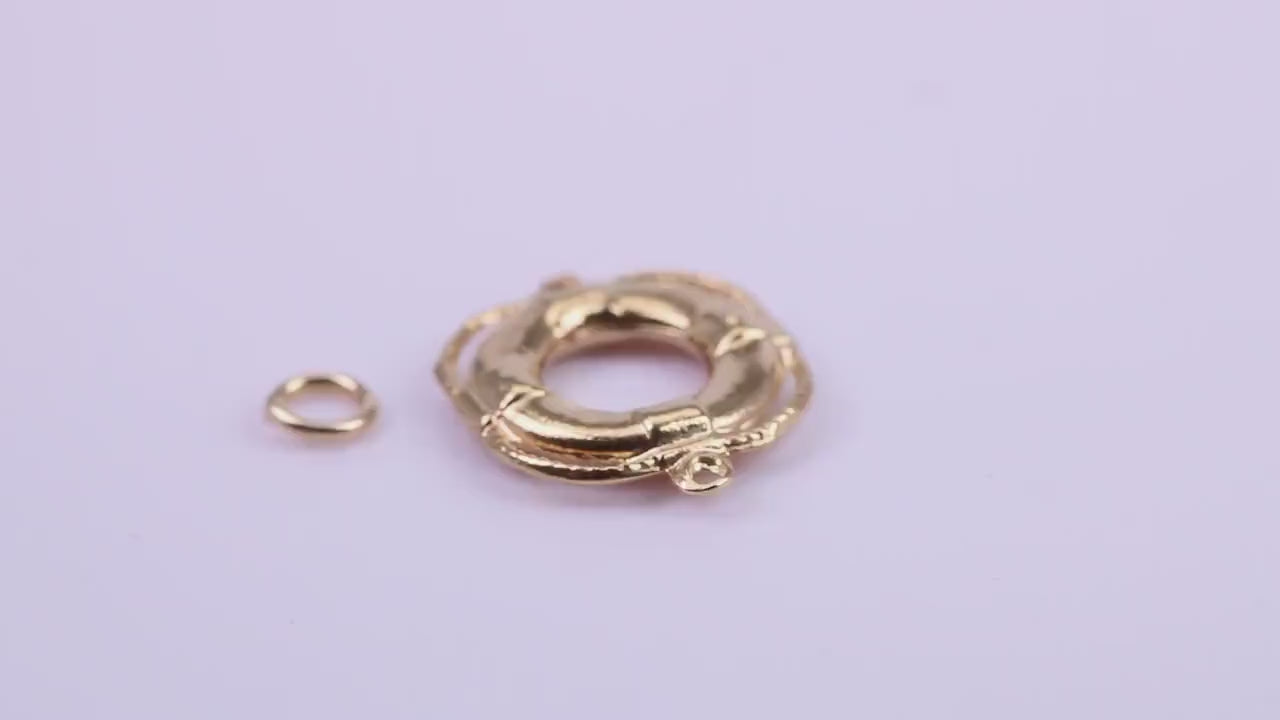 Lifebuoy Charm, Traditional Charm, Made from Solid 9ct Yellow Gold, British Hallmarked, Complete with Attachment Link