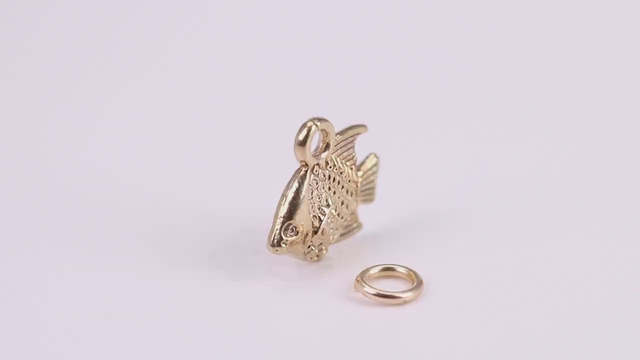Fish Charm, Traditional Charm, Made from Solid Yellow Gold, British Hallmarked, Complete with Attachment Link