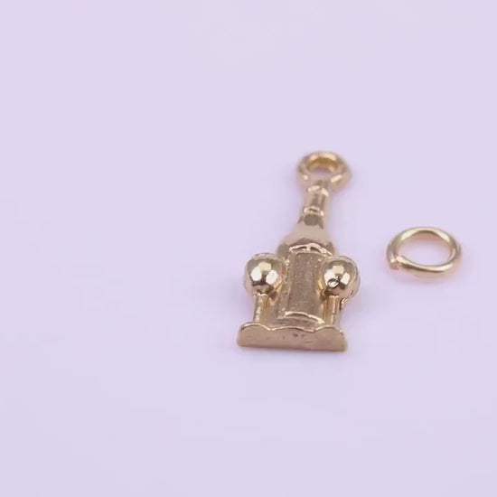Wine Bottle and Glasses Charm, Made from Solid Cast Yellow Gold, British Hallmarked, Complete with Attachment Link