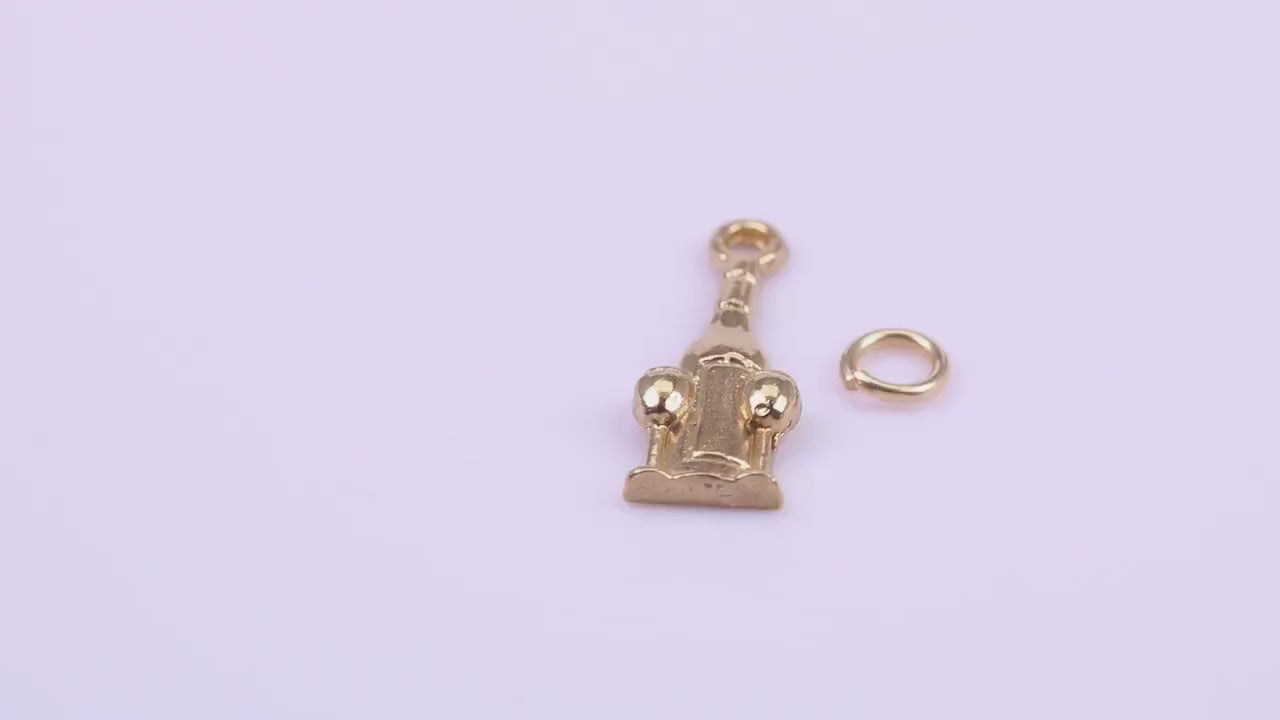 Wine Bottle and Glasses Charm, Made from Solid Cast Yellow Gold, British Hallmarked, Complete with Attachment Link