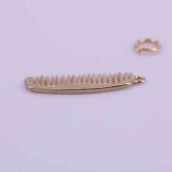 Hair Comb Charm, Traditional Charm, Made from Solid 9ct Yellow Gold, British Hallmarked, Complete with Attachment Link