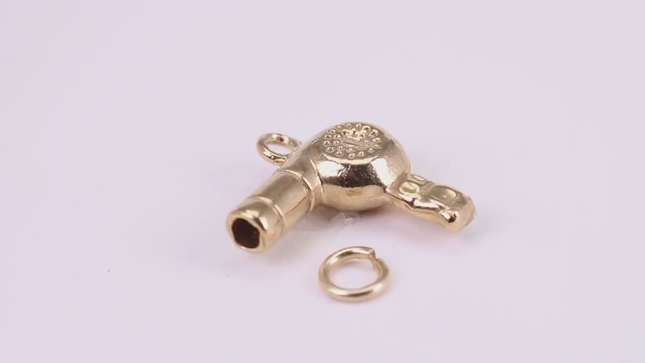 Hair Dryer Charm, Traditional Charm, Made from Solid Yellow Gold, British Hallmarked, Complete with Attachment Link