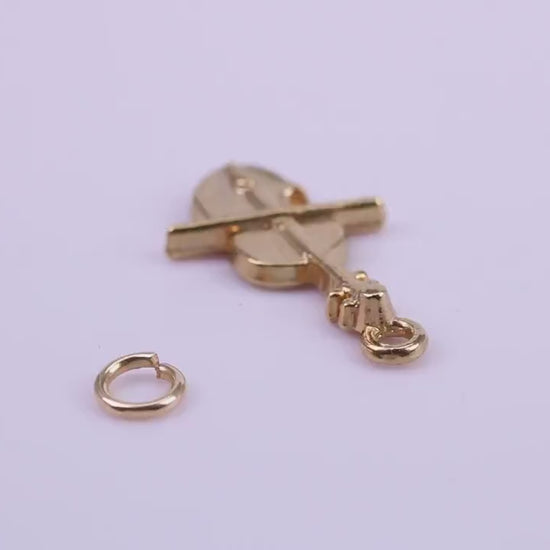 Violin Charm, Traditional Charm, Made from Solid 9ct Yellow Gold, British Hallmarked, Complete with Attachment Link