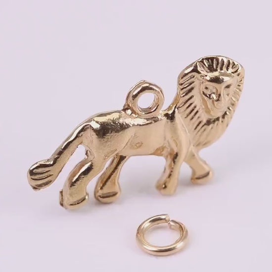 Lion Charm, Traditional Charm, Made from Solid Yellow Gold, British Hallmarked, Complete with Attachment Link