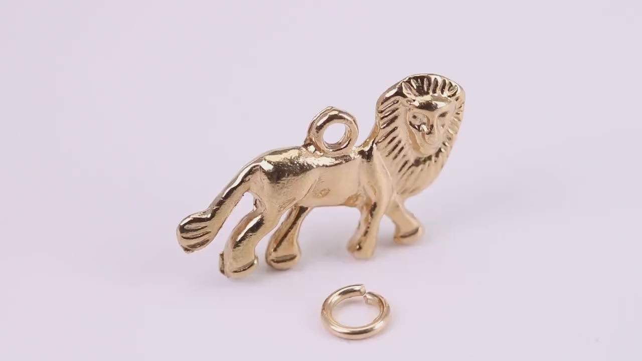 Lion Charm, Traditional Charm, Made from Solid Yellow Gold, British Hallmarked, Complete with Attachment Link
