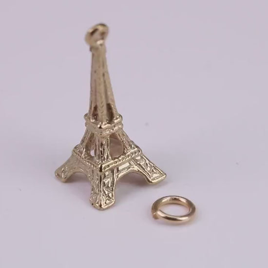 Eiffel Tower Charm, Traditional Charm, Made From Solid Yellow Gold with British Hallmark, Complete with Attachment Link