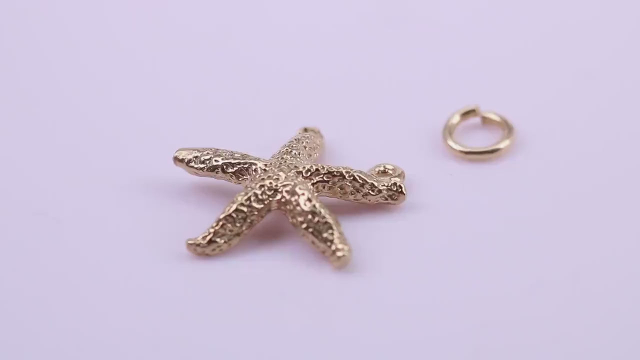 Star Fish Charm, Traditional Charm, Made from Solid 9ct Yellow Gold, British Hallmarked, Complete with Attachment Link