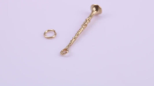 Flute Charm, Traditional Charm, Made from Solid 9ct Yellow Gold, British Hallmarked, Complete with Attachment Link