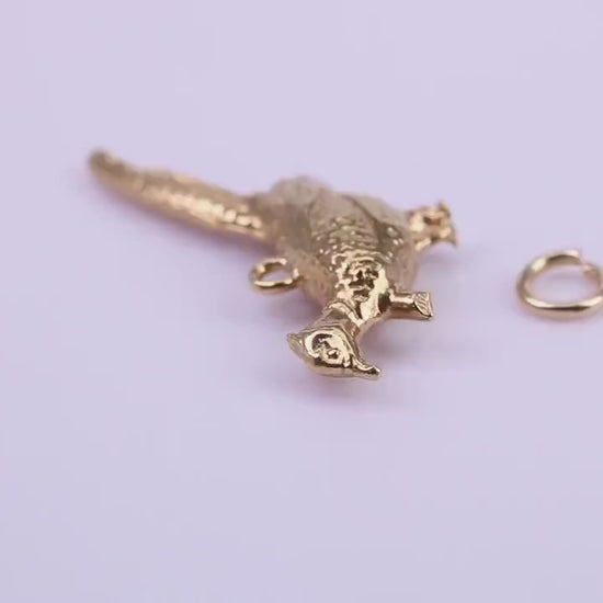 Pheasant Charm, Traditional Charm, Made from Solid 9ct Yellow Gold, British Hallmarked, Complete with Attachment Link