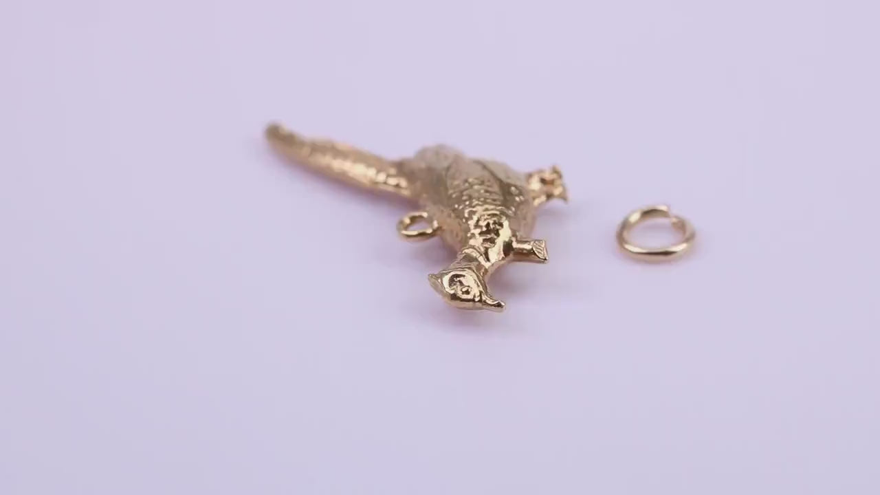 Pheasant Charm, Traditional Charm, Made from Solid 9ct Yellow Gold, British Hallmarked, Complete with Attachment Link