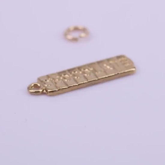 Chocolate Bar Charm, Traditional Charm, Made from Solid 9ct Yellow Gold, British Hallmarked, Complete with Attachment Link
