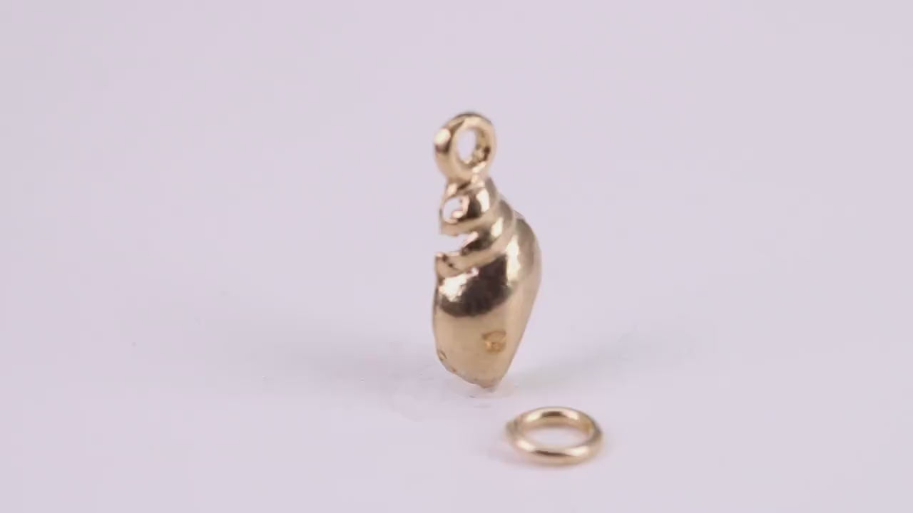Sea Shell Charm, Traditional Charm, Made from Solid Yellow Gold, British Hallmarked, Complete with Attachment Link