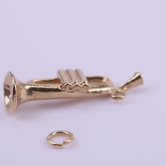 Trumpet Charm, Traditional Charm, Made from Solid 9ct Yellow Gold, British Hallmarked, Complete with Attachment Link
