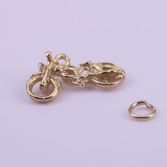 Motorbike Charm, Traditional Charm, Made from Solid 9ct Yellow Gold, British Hallmarked, Complete with Attachment Link
