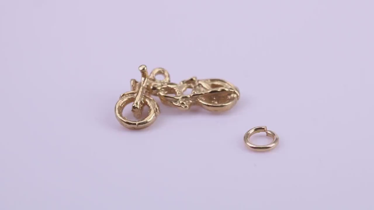 Motorbike Charm, Traditional Charm, Made from Solid 9ct Yellow Gold, British Hallmarked, Complete with Attachment Link
