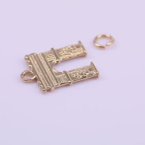 Arc De Triomphe Charm, Traditional Charm, Made from Solid 9ct Yellow Gold, British Hallmarked, Complete with Attachment Link