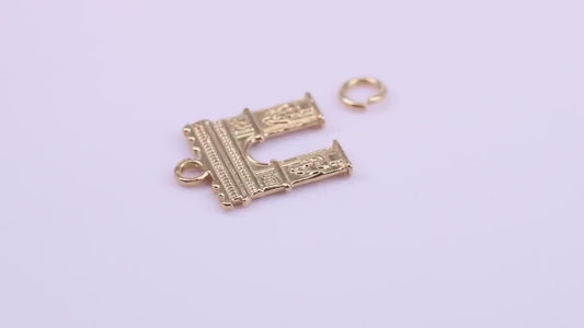 Arc De Triomphe Charm, Traditional Charm, Made from Solid 9ct Yellow Gold, British Hallmarked, Complete with Attachment Link