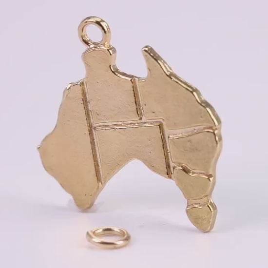 Australia Charm, Traditional Charm, Made from Solid Yellow Gold, British Hallmarked, Complete with Attachment Link