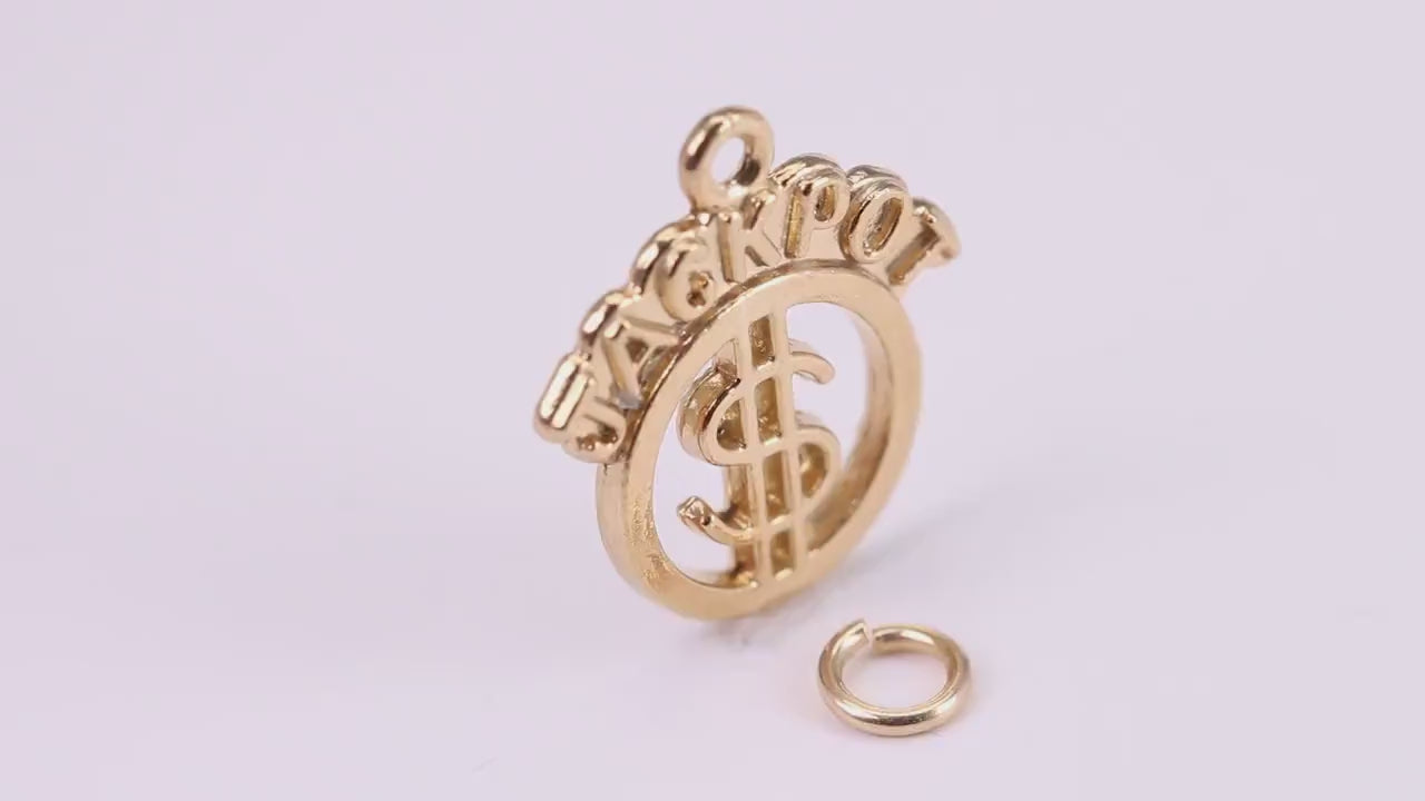 Jackpot Charm, Traditional Charm, Made from Solid Yellow Gold, British Hallmarked, Complete with Attachment Link